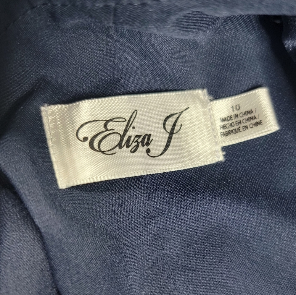 Eliza J Women's Dress Size 10 One Shoulder Ruffle Navy Maxi Gown Side - Picture 4 of 15